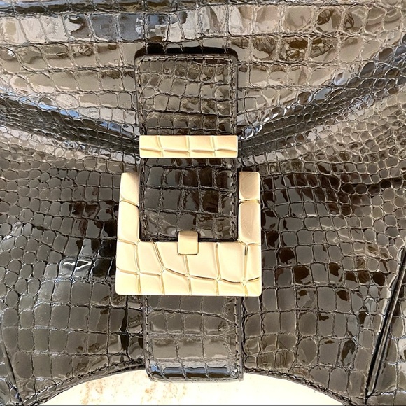 Michael Kors Purse‎ Peninsula Hobo Bag Dark Brown Croc Patent Leather - Picture 2 of 16